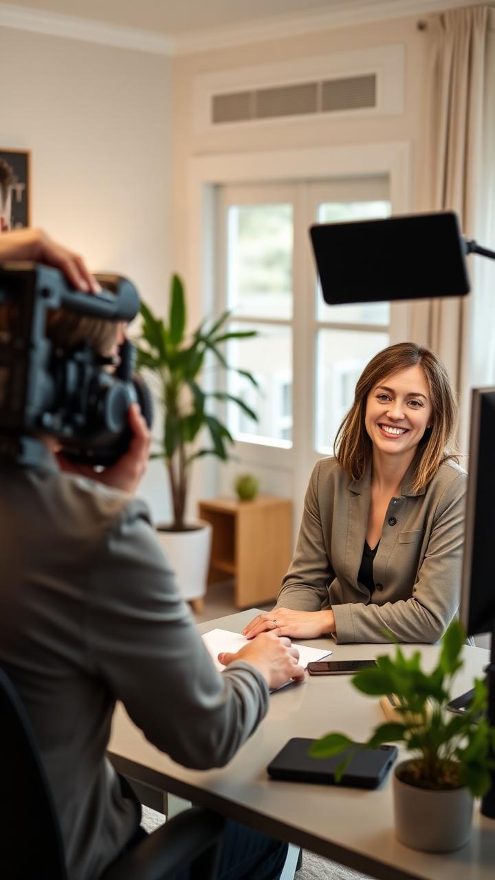 Parceira comercial gravando depoimento sobre o Consórcio Canopus