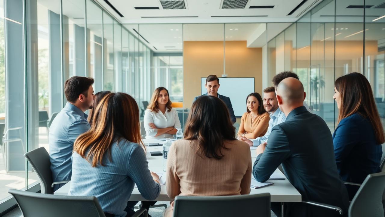 Equipe do Grupo Canopus reunida em sala de reunião
